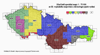 Klad mapových listů speciální mapy 1 : 75 000 ze III. vojenského mapování a chronologie jejich vydání