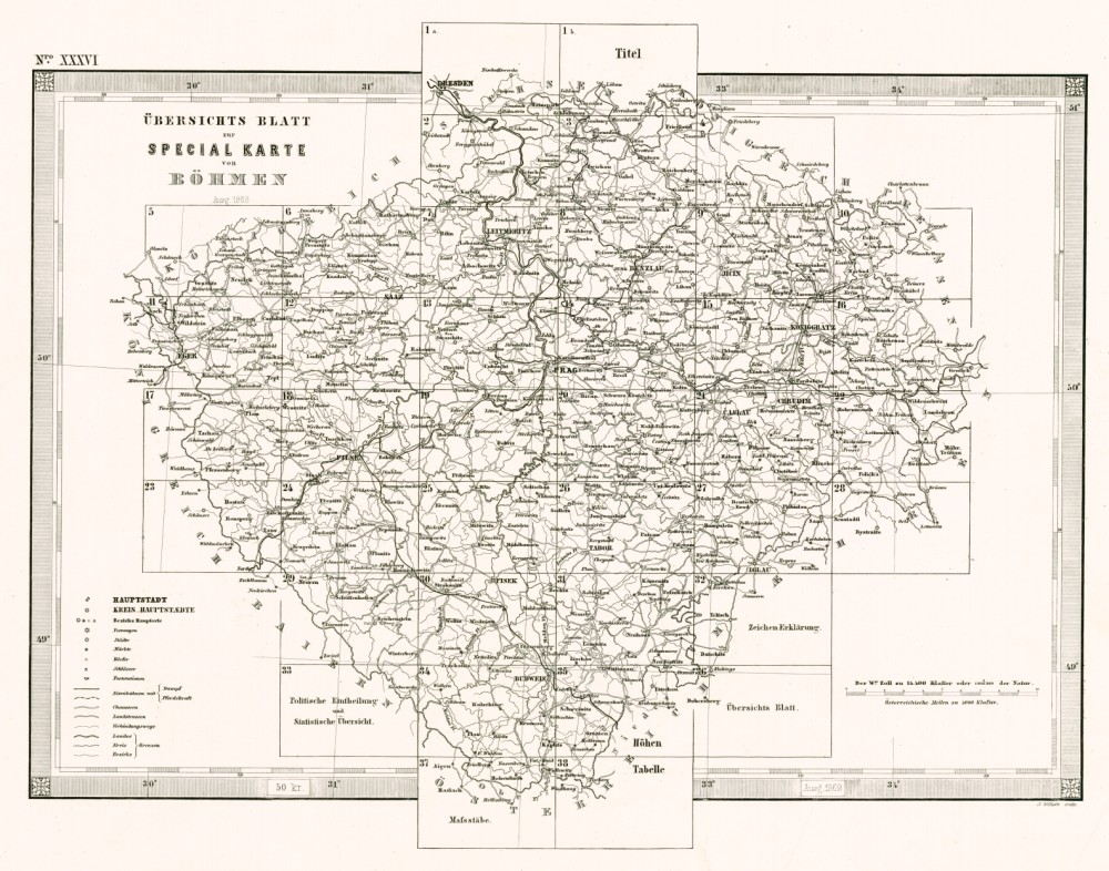 klad mapových listů speciální mapy II. vojenského mapování